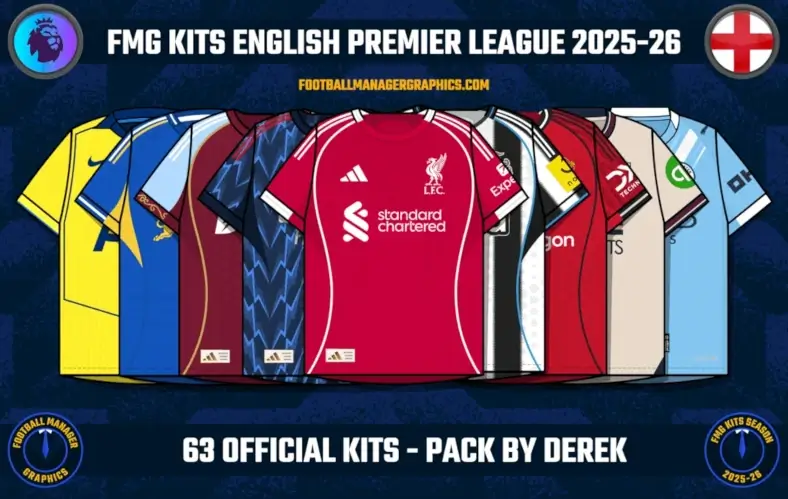 FM26 FMG Kits by FM Graphics 3 FMG Kits for English Premier League in Football Manager 26