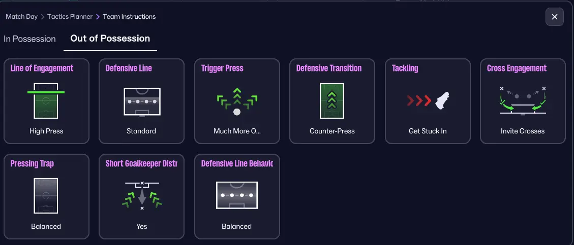 FM26 4-3-3 Attack Tactic – Possession & Control Masterclass 5 out of possession instructions FM26 4-3-3 Attack tactic