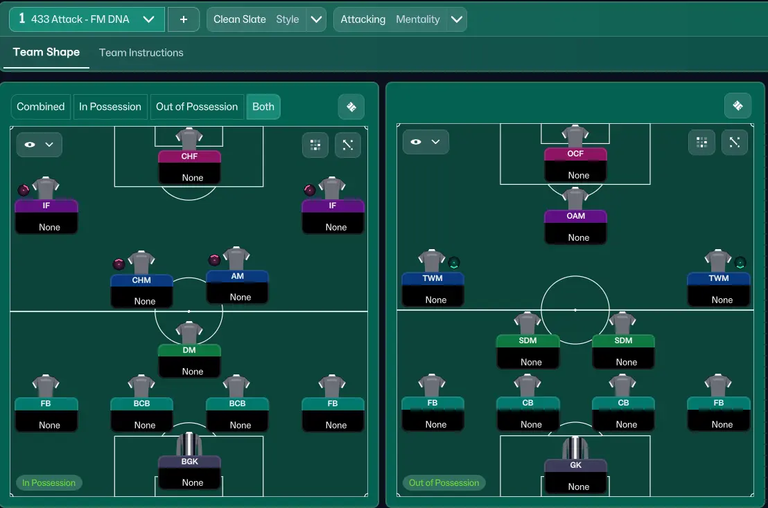 FM26 4-3-3 Attack Tactic – Possession & Control Masterclass 3 In & Out of possession formations of FM26 4-3-3 Attack tactic