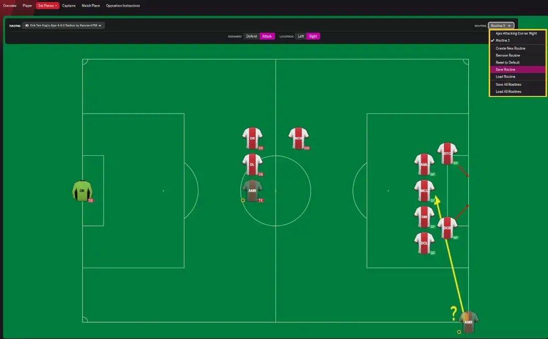 creating corner kick routines in Football Manager