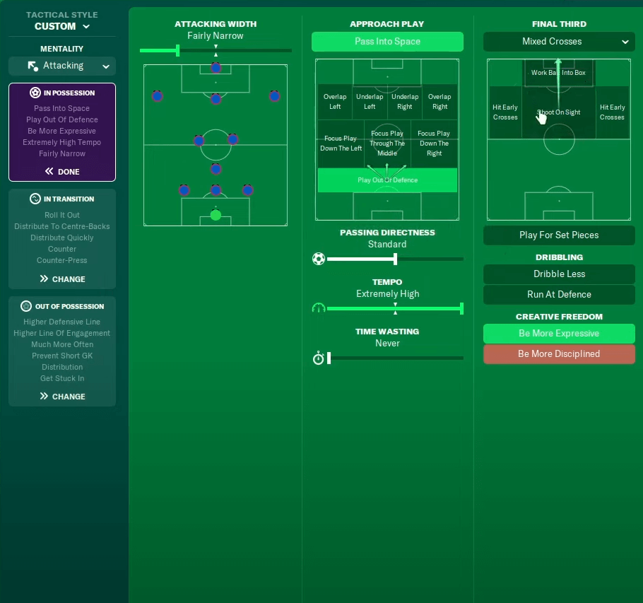 FM22 Johan Daly's 3-4-3 diamond tactic in possession instructions