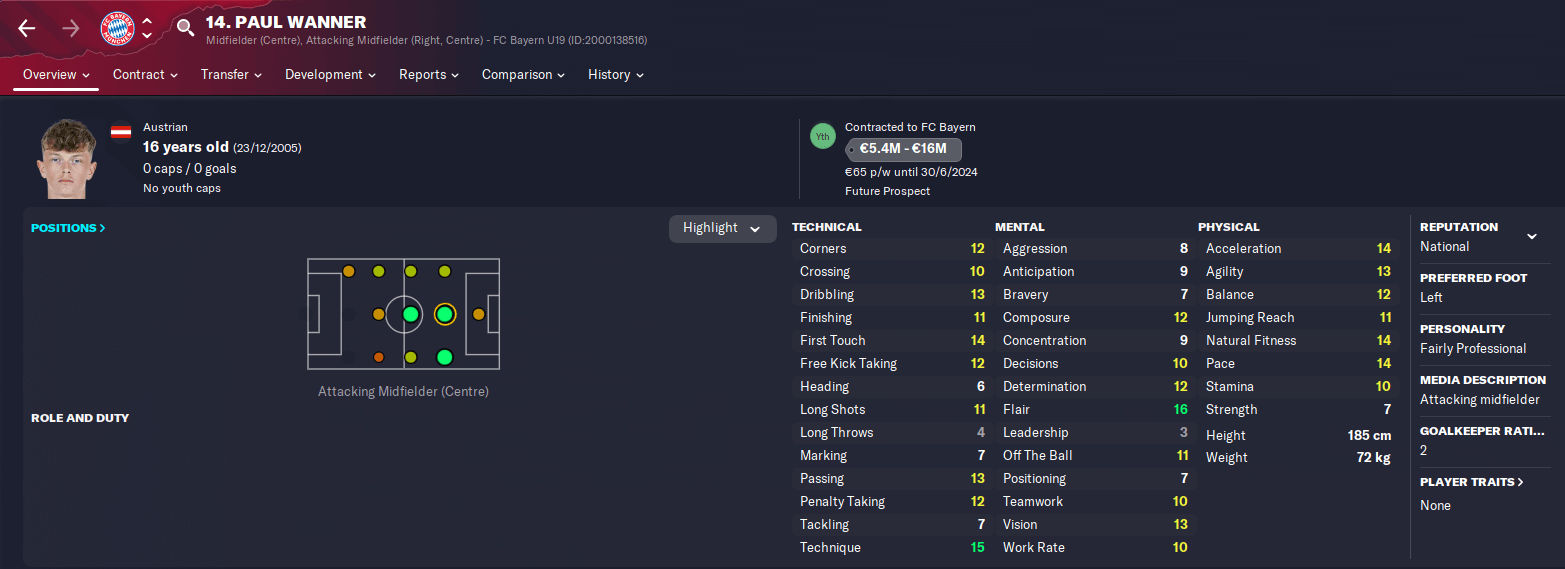 Top 100 Best Young Talents in Football Manager 2023 8 FM23 Wonderkid Paul Wanner player profile 23.3