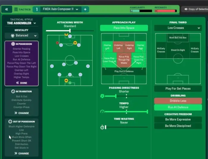 FM24 Xabi Alonso 3-4-2-1 Tactic by Delicious 4 FM24 Xabi Alonso tactic team instructions in possession