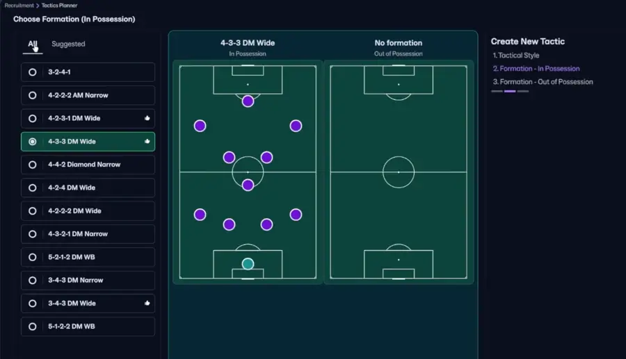 In & Out of Possession Formations | FM26 Tactics Guide 4 Available in possession formations in FM26