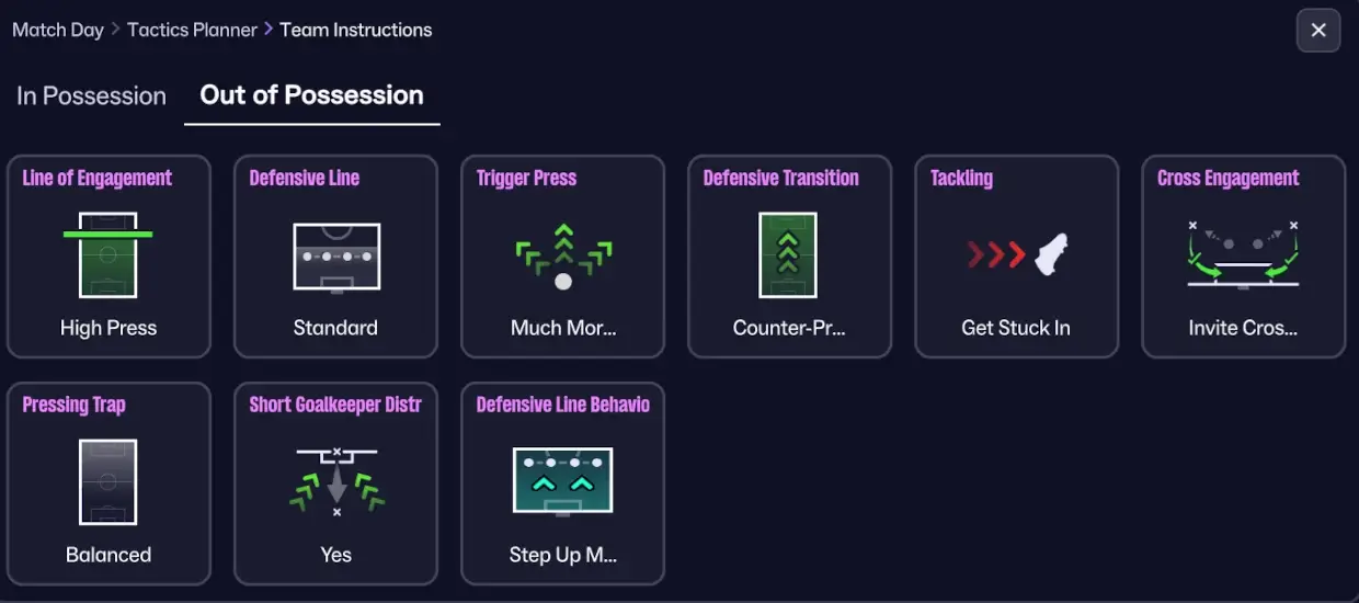 Out of possession instructions FM26 Barcelona Tiki-Taka Tactic