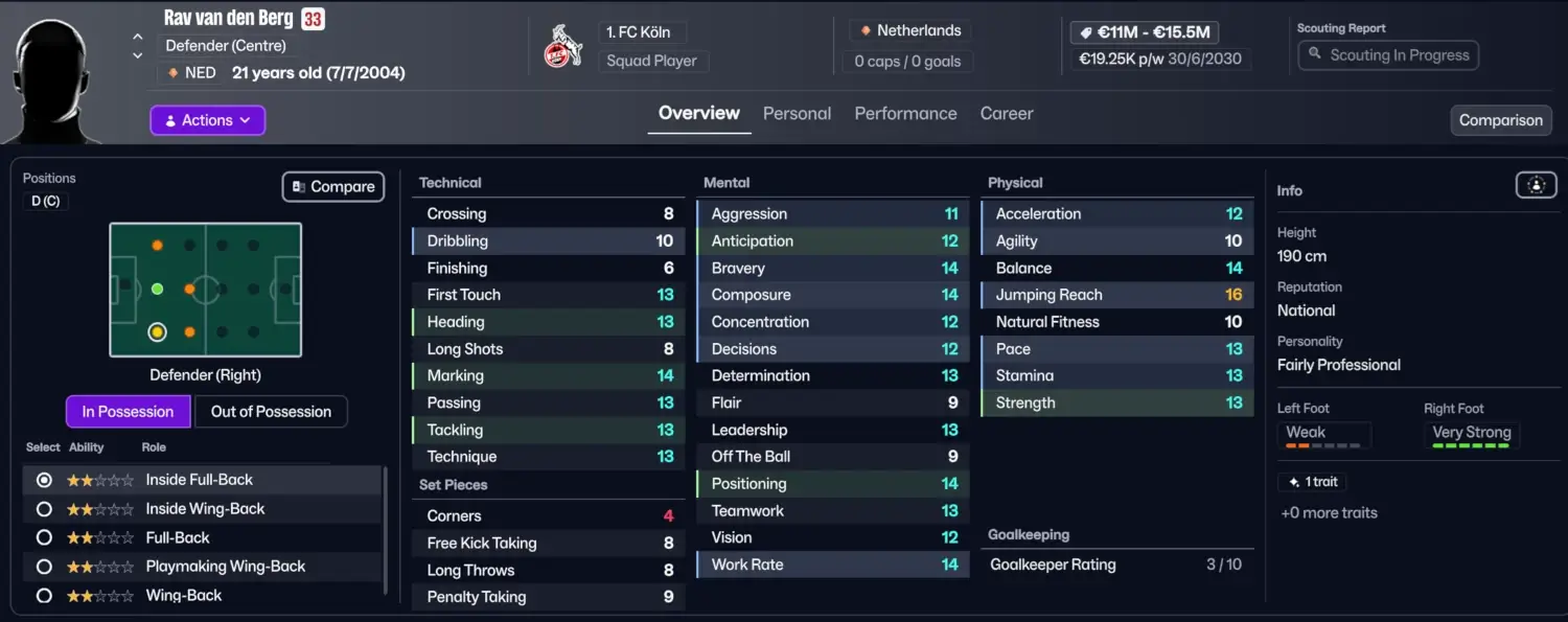 Football Manager 2026 Bargains: Best Cheap Players You Need to Sign on FM26 10 Player profile of Rav van den Berg - FM26 centre-back Bargain