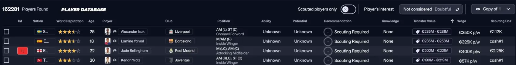 FM26 Custom Recruitment views - player search views
