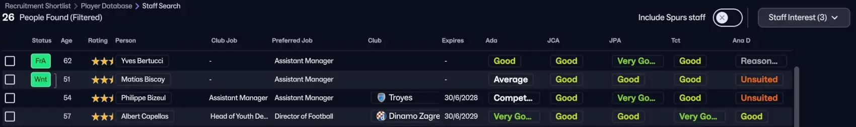 FM26 Staff Search View recruitment team