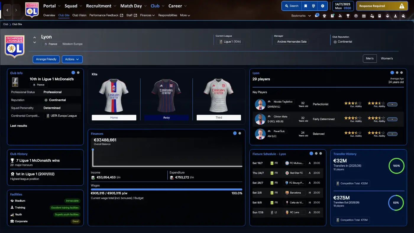 Olympique Lyon club site - FM26 Darkside Skin
