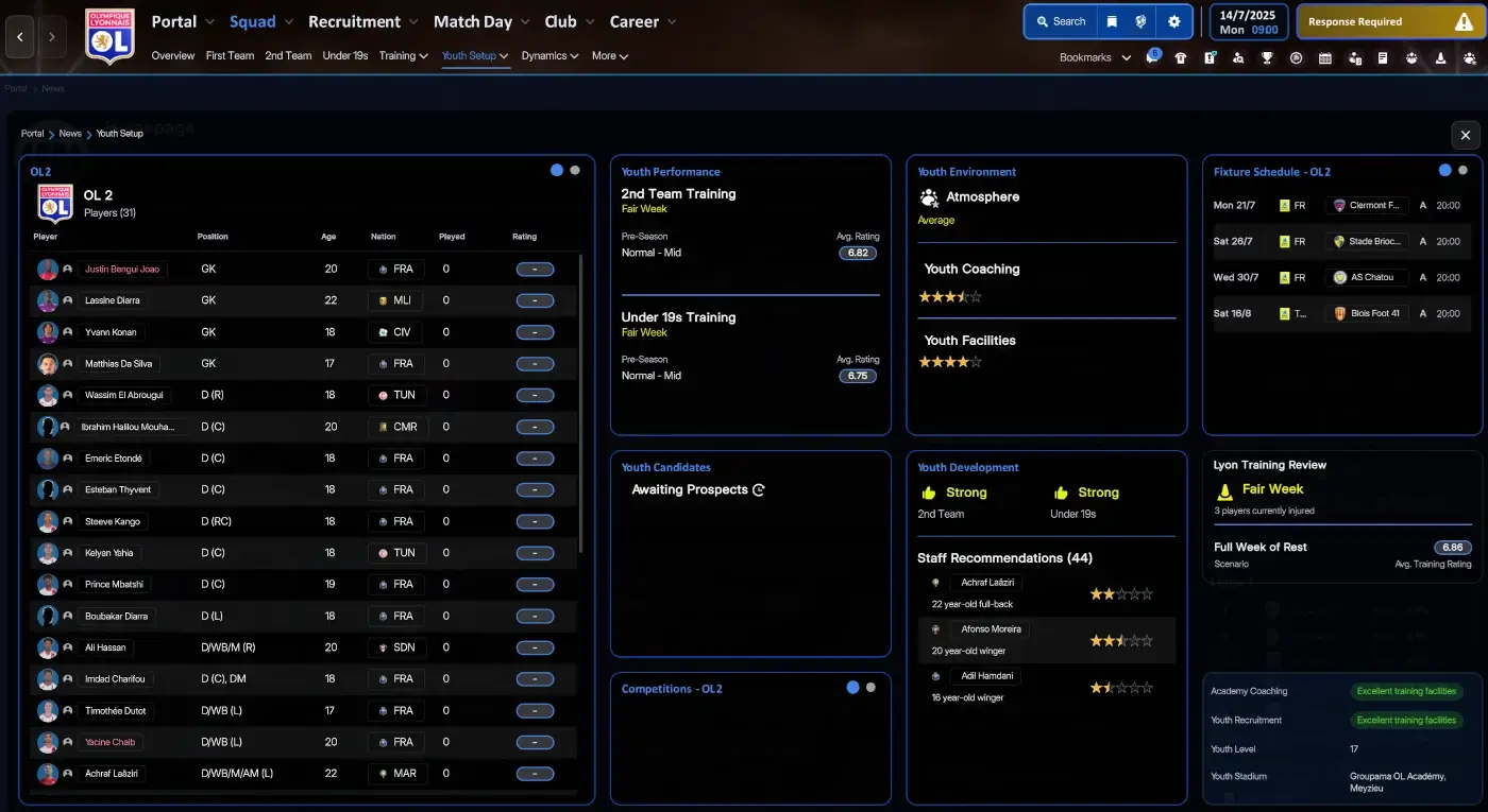 FM26 Darkside Skin Youth Setup screen