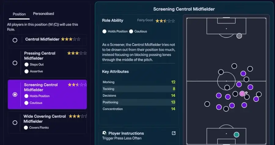 Beginners Guide to FM26 Tactics Creation: In- & Out Of Possession Tactics, New Player Roles & Visualizer 17 FM26 player role tooltip feat player instructions and mentality