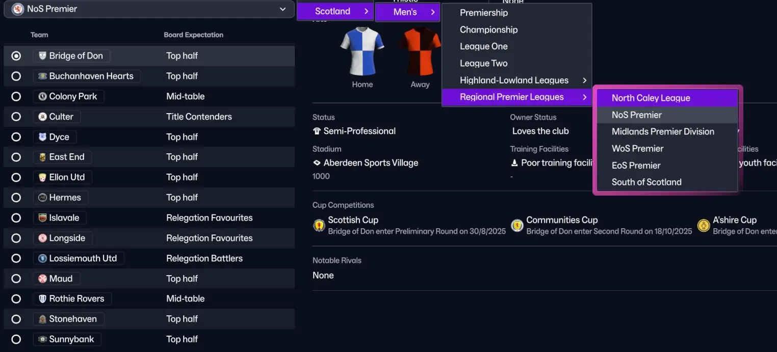 FM26 Scottish lower league regional divisions