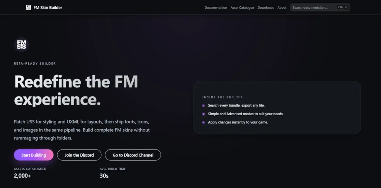 Preview of FM26 Skin Builder website