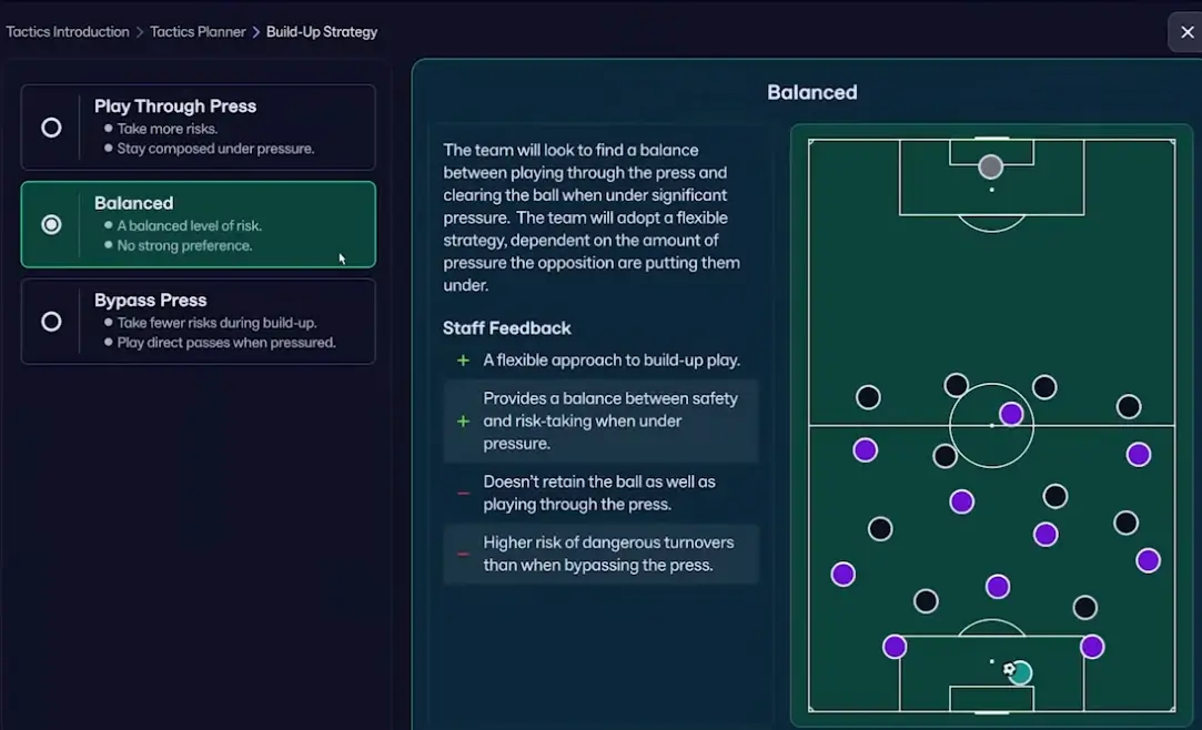Beginners Guide to FM26 Tactics Creation: In- & Out Of Possession Tactics, New Player Roles & Visualizer 10 The Buildup Strategy Team Instruction Card on FM26