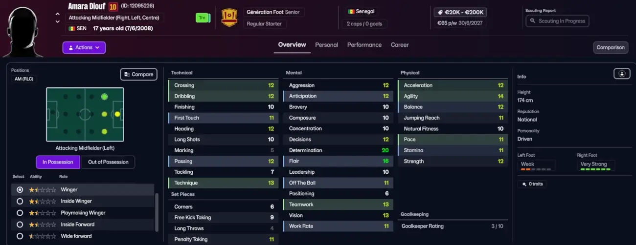 Must-Buy FM26 Cheap Wonderkids Bargains | Best Cheap Young Players to Sign on Football Manager 26 7 Profile of Amara Diouf on Football Manager 26 - The cheapest wonderkids bargain on FM26