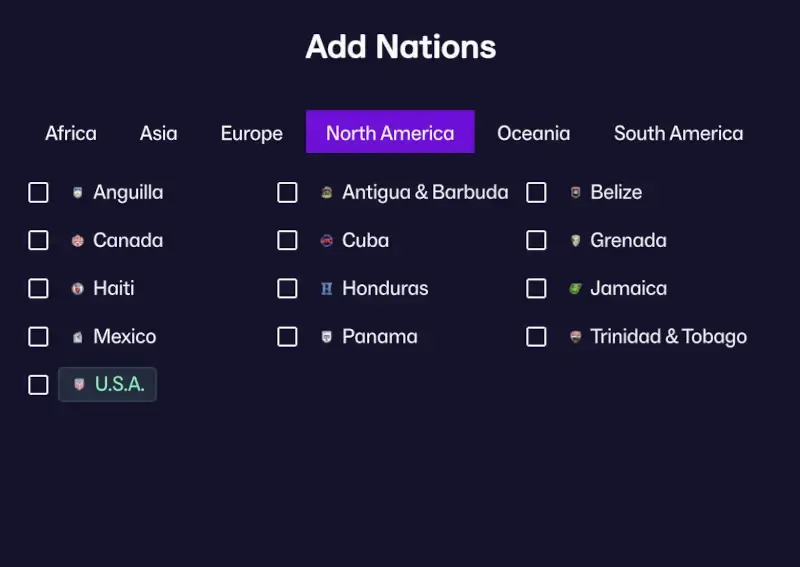 Playable North American Nations in FM26 World Nations Megapack