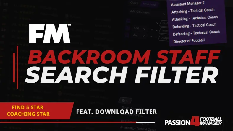 FM22 backroom staff search filter