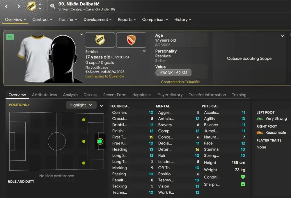 FM24 Niksa Delibasic player profile - Wonderkids from Eastern Europe Football Manager 2024