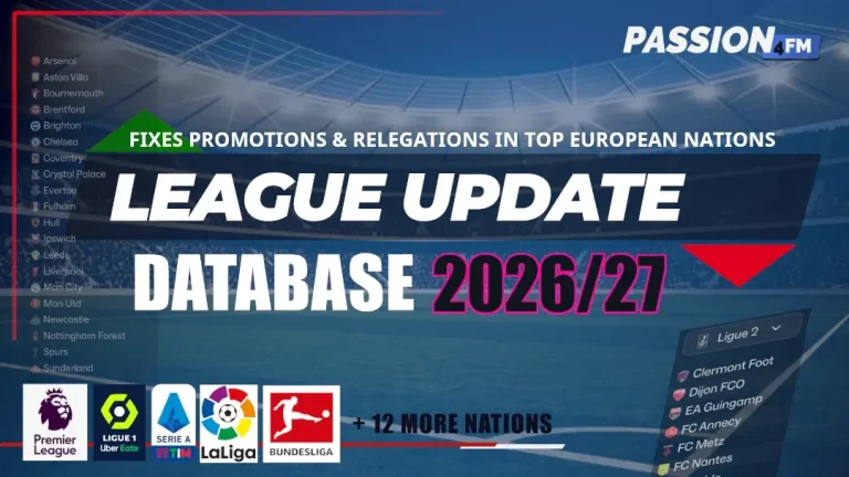 Football Manager 2026-2027 League Update Database for England, France, Germany, Spain & Italy
