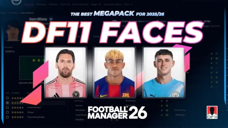 Football Manager 26 DF11 Faces Megapack for 2025-2026 season
