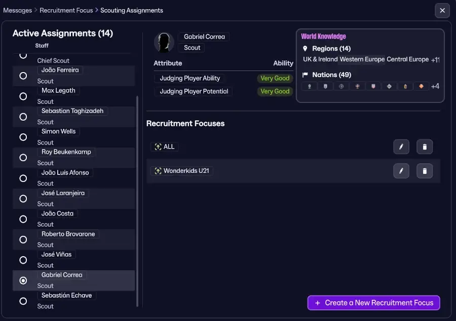 Scouting Smarter: 6 Essential Recruitment Focuses You Need to Create on FM26 3 Football Manager scouting assignments list in FM26