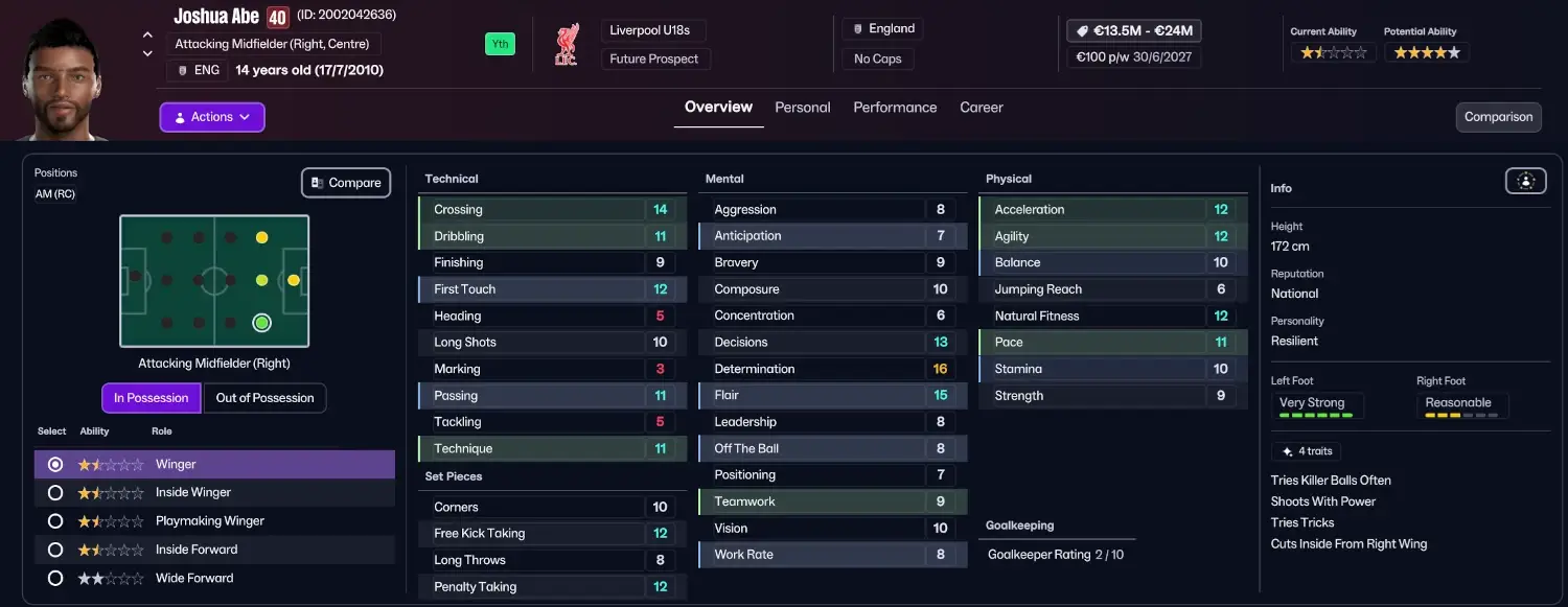 Liverpool wonderkid Joshua Abe - best wonderkids on Football Manager 27