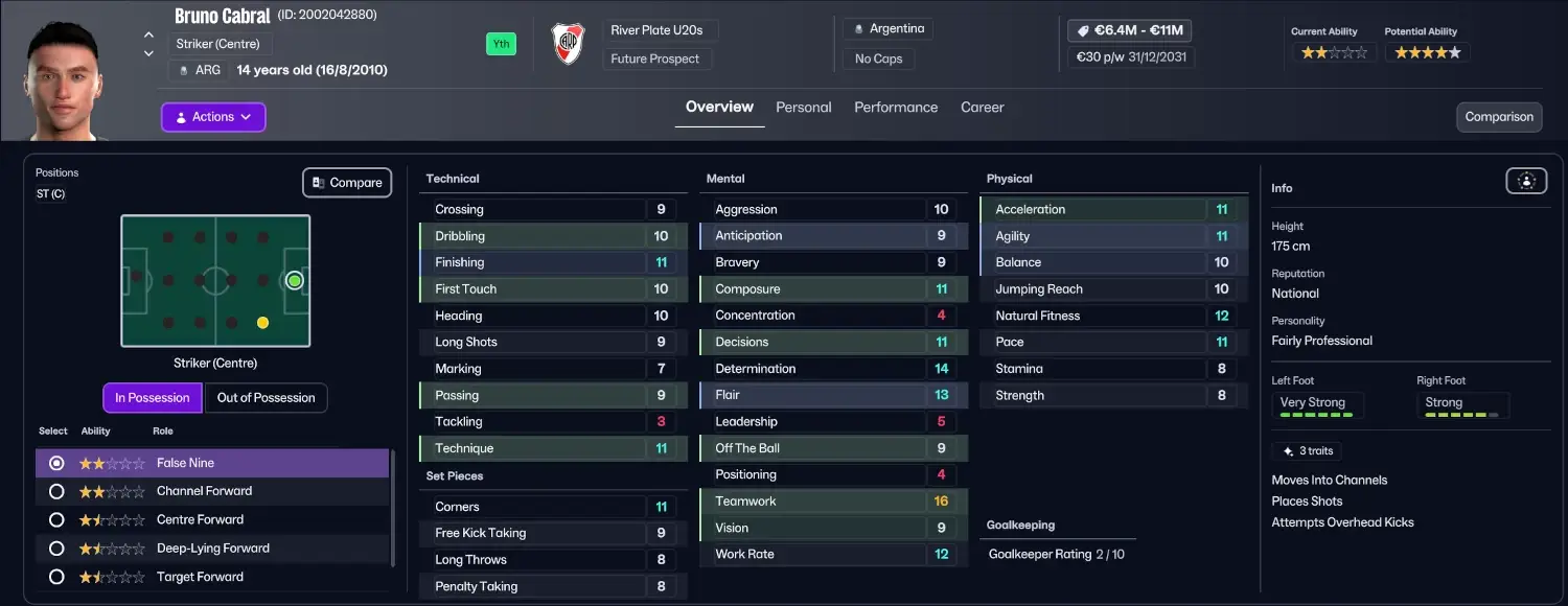 River Plate wonderkid Bruno Cabral in Football Manager 26