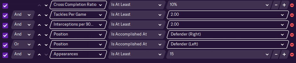 Using Statistics and Data Analytics to Scout for players - Scouting Tips Part 2 10 search filter intelligent fullbacks